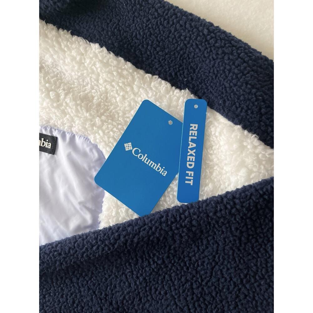 Columbia Jacket Womens XL Blue White Sherpa Fleece Colorblock Snap Front Relaxed - Picture 3 of 12